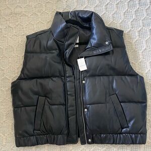 Abercrombie & Fitch Black Leather Puffer Vest